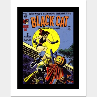 Black Cat Halloween Vintage Horror Comic Posters and Art